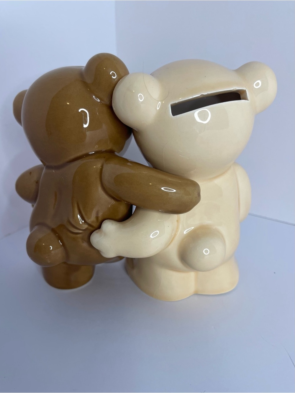 VTG 1985 Enesco Hugging Teddy Bears Ceramic Coin Bank - Rare - Picture 3 of 9